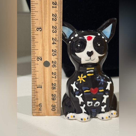 Day of The Dead Guitar Dog  Salt Pepper Shaker Set Ceramic 3.25”Glazed Colorful - Picture 7 of 9